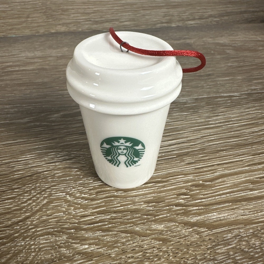 Starbucks Miniature To Go Coffee Cup Christmas Ornament 2014 Ceramic Glass
